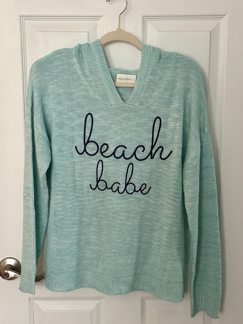 Mia & Tess Mint V-Neck 'Beach Babe' Sweater